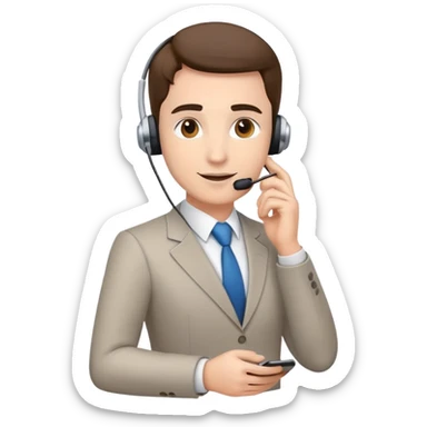 Confident sales professional with phone headset making a deal sticker