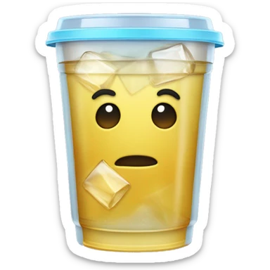 Realistic see-through plastic cup with lid and half full water with straw and has large ice cubes inside sticker