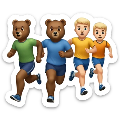 Bear chasing 4 boys sticker