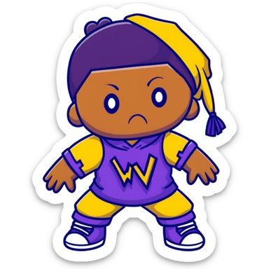 voodoo doll wearing wu-tang clan yellow and black outfit with W logo sticker