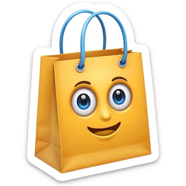 Eye-catching emoji with a discount percentage, shopping bag, and social media icon, advertising style. sticker