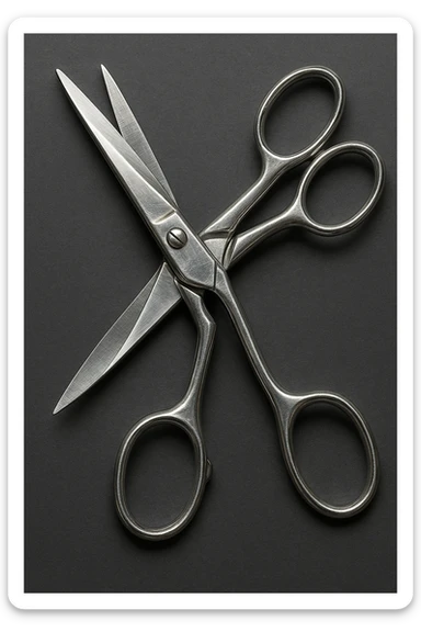 two scissors interlocked, realistic metallic style, detailed, shiny metal texture sticker