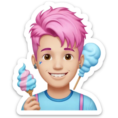 happy colorful cotton candy haired man with braces and tattoos and just face not holting anything sticker