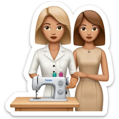 female fashion designer, sewing fashion clothing on a faceless mannequin sticker