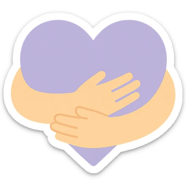 Arms hug a dull purple heart sticker
