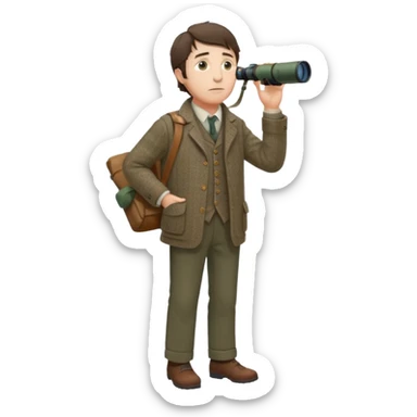 henry David thoreau full body looking up  birdwatching with binoculars sticker
