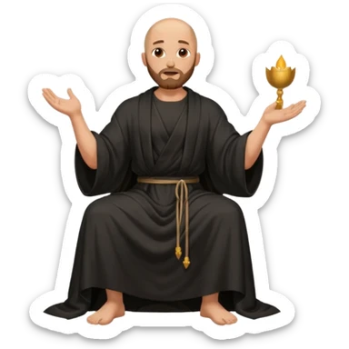 fullbody bald jesus christ jacked, sleeveless black robe sitting hand down sticker