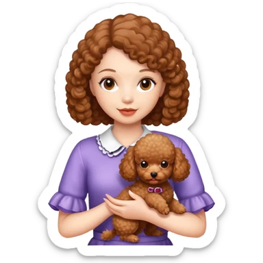 Beautiful girl holding a brown toy poodle sticker