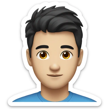 Young male with black hair, small eye but not chinese, with blue shirt, very proessional. One picture only. Handsome sticker