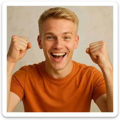 young blond man with short hair encouraging, detailed, vibrant, positive expression sticker
