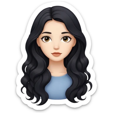 girl with wavy black long hair and subtle makeup sticker