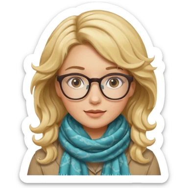 a girl drink with blonde wavy hair, wearing glasses, having scarf sticker