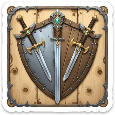  two sword cross, next to or in front of a shield, world of war craft style, elven flare sticker