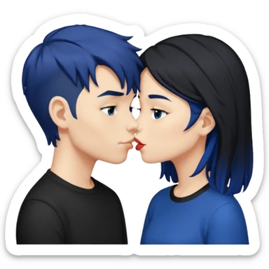 Loving dark Blue hair kissing blue hair boy both wearing black shirts sticker