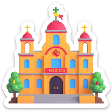 Mexican school building with educational symbols sticker