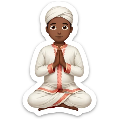 Full body Bengali man wearing traditional red kurti and white dhoti with hands joined in prayer position sticker