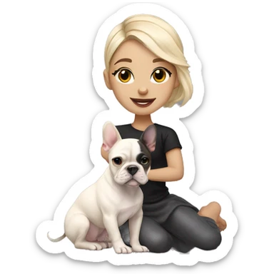 light-skinned and fair-haired dancer with a French bulldog merle puppy sticker