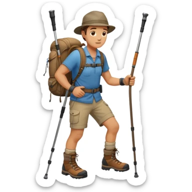 A rugged hiker adjusting hiking poles while preparing for a trek.


 sticker