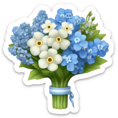 detailed bouquet of baby breaths, delphiniums, forget me nots, and blue hydrangeas  sticker