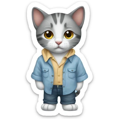 A kitten wearing a oversized shirt sticker
