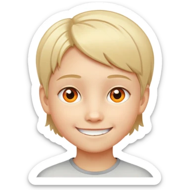 "- Nam
- 10 tuổi
- Da trắng
- Tóc ngắn, vàng
- Cười tươi
- Mắt cam
" sticker