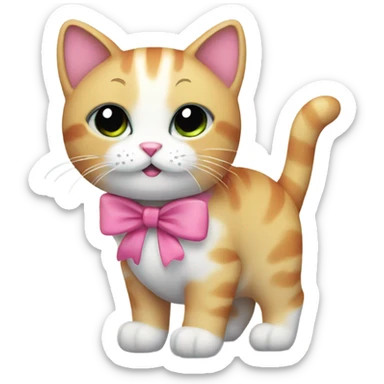 rainbow cat with a pink bow  sticker