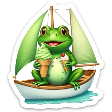Frog eating an ice cream on a sailboat sticker