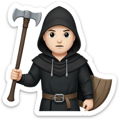 an executioner with a black hood and an axe in his hand sticker