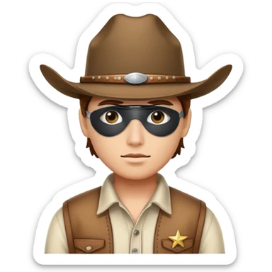 Person wearing a white eye patch and a cowboy hat sticker