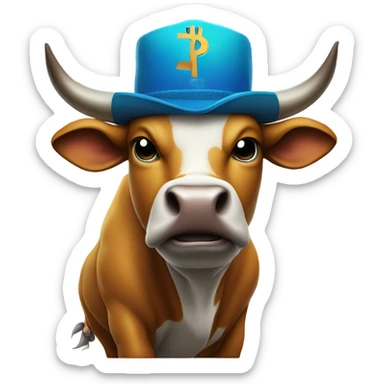 Bull ready to charge wearing bitcoin hat sticker