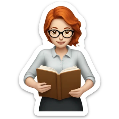 Redhead woman with glasses reading a book sticker