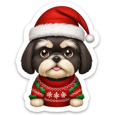 BLACK SHIH TZU WITH CHRISTMAS SWEATER AND HAT sticker