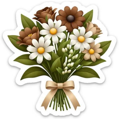 Brown and white flower bouquet sticker