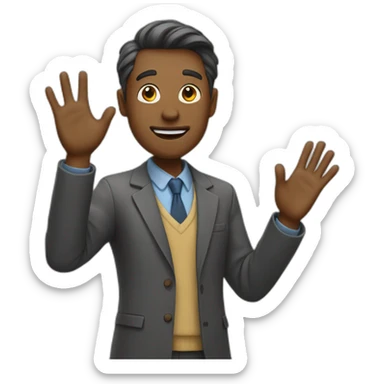 man waving to class sticker