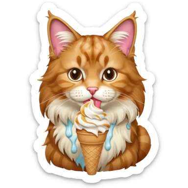 cute maine coon cat eating ice cream sticker