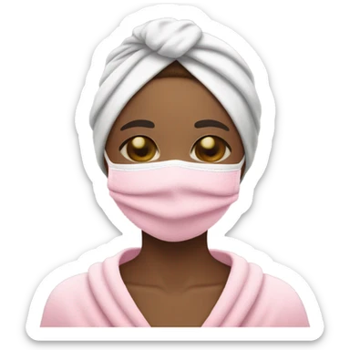 girl with a towel on her head with a pink face mask eyes closed sticker