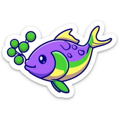 A fish swimming next to green peas sticker