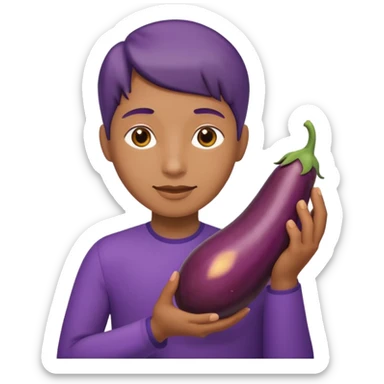 holding brinjal sticker