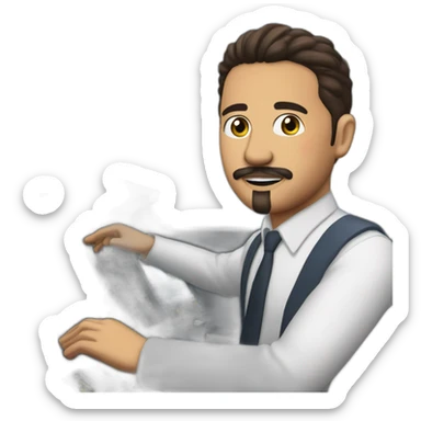 Luis Altamuro with goatee and moustache piloting his A320 simulator sticker