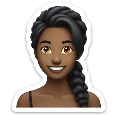 Black young beautiful woman, long black hair, smiling with very white teeth sticker