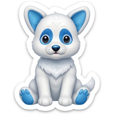A stuffed animal dog with a blue nose white ears with blue inside the ears blue feat sticker