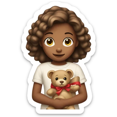 Little girl holding a teddy bear near the Christmas tree sticker