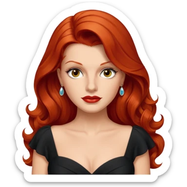 Rita Hayworth with long red hair, hazel eyes, black outfit sticker