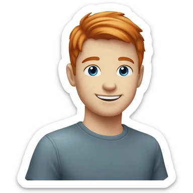 young guy smiling with blue eyes and short straight Redhead  hair sticker