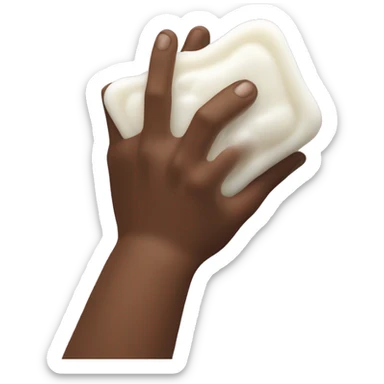 a hand holding a bar of soap covered in foamy bubbles sticker