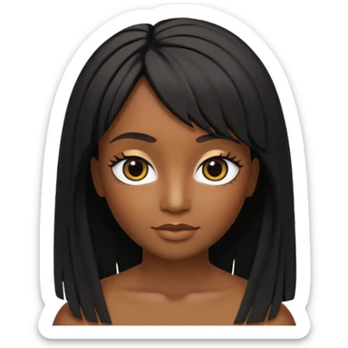 crie um icon no estilo memoji da apple de uma garota parda com cabelo preto abaixo do ombro e franja na altura dos olhos, sobrancelhas pretas, olhos castanhos escuro com delineado preto, nariz afinado, lábios grossos com batom preto e colar preto com um pingente de morcego sticker