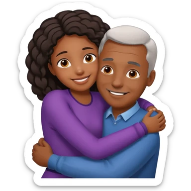 A black daughter hugging her white dad sticker