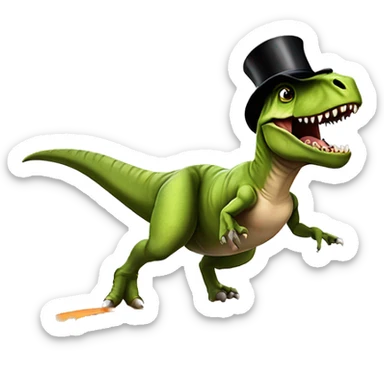 T-Rex On a trampoline back flipping while wearing a top hat sticker