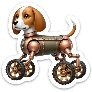 Stylish steampunk Military robotic automaton beagle dog with off-road wheels  sticker
