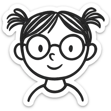 girl with glasses, hand drawn sketch style sticker